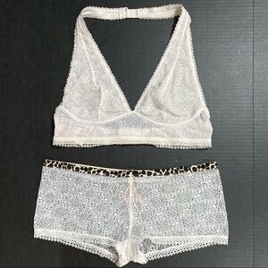 Victorias Secret set lace halter bralette bra & shortie Boyshort off white Large